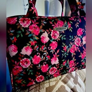 Ellen Tracy Black Floral Tote Bag – Pink Rose Design
